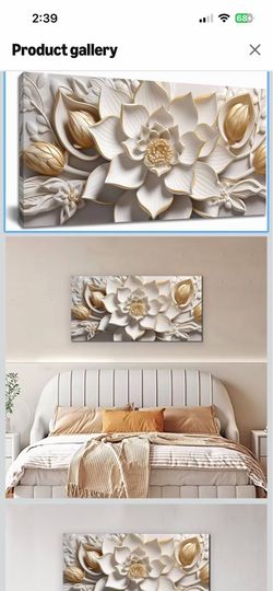 Brand new ! Flower Wall Art White and Gold Botanical Canvas Artwork 20"x40" Modern Artwork,Minimalist,Canvas Prints,For Living Room Bedroom Kitchen Of
