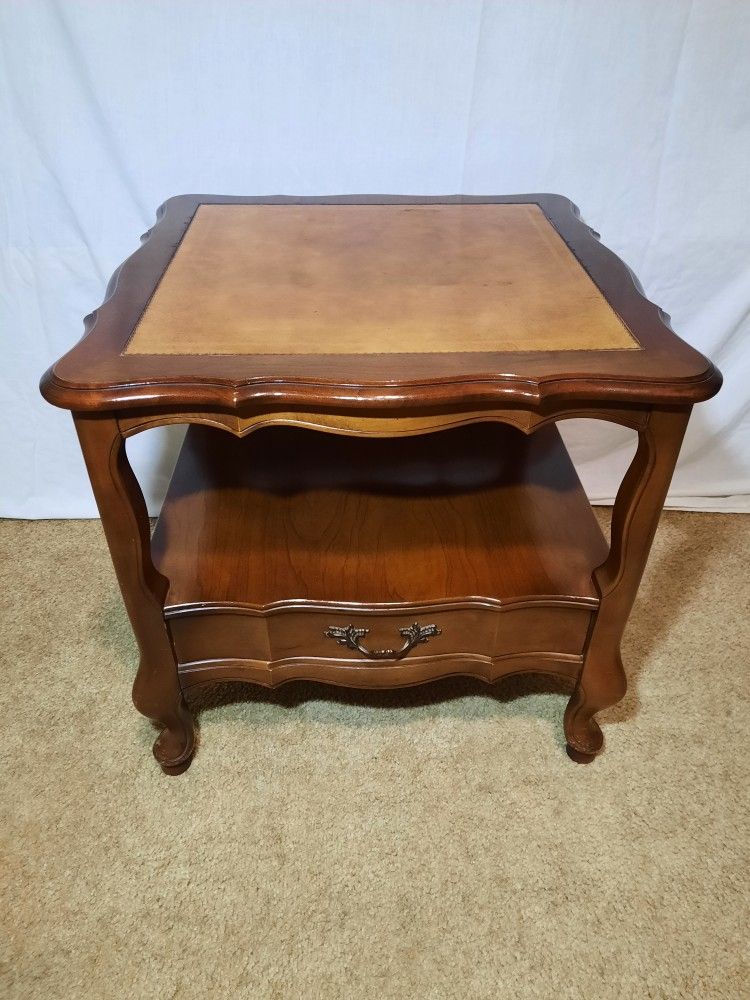 Hammary All Wood Leather Top End Table 23"W 23"L  21 1/2"T