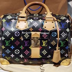 Authentic Louis Vuitton Black Multicolor Speedy 30 