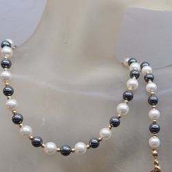 PEARL AND BLACK DIAMOND HEMATITE 