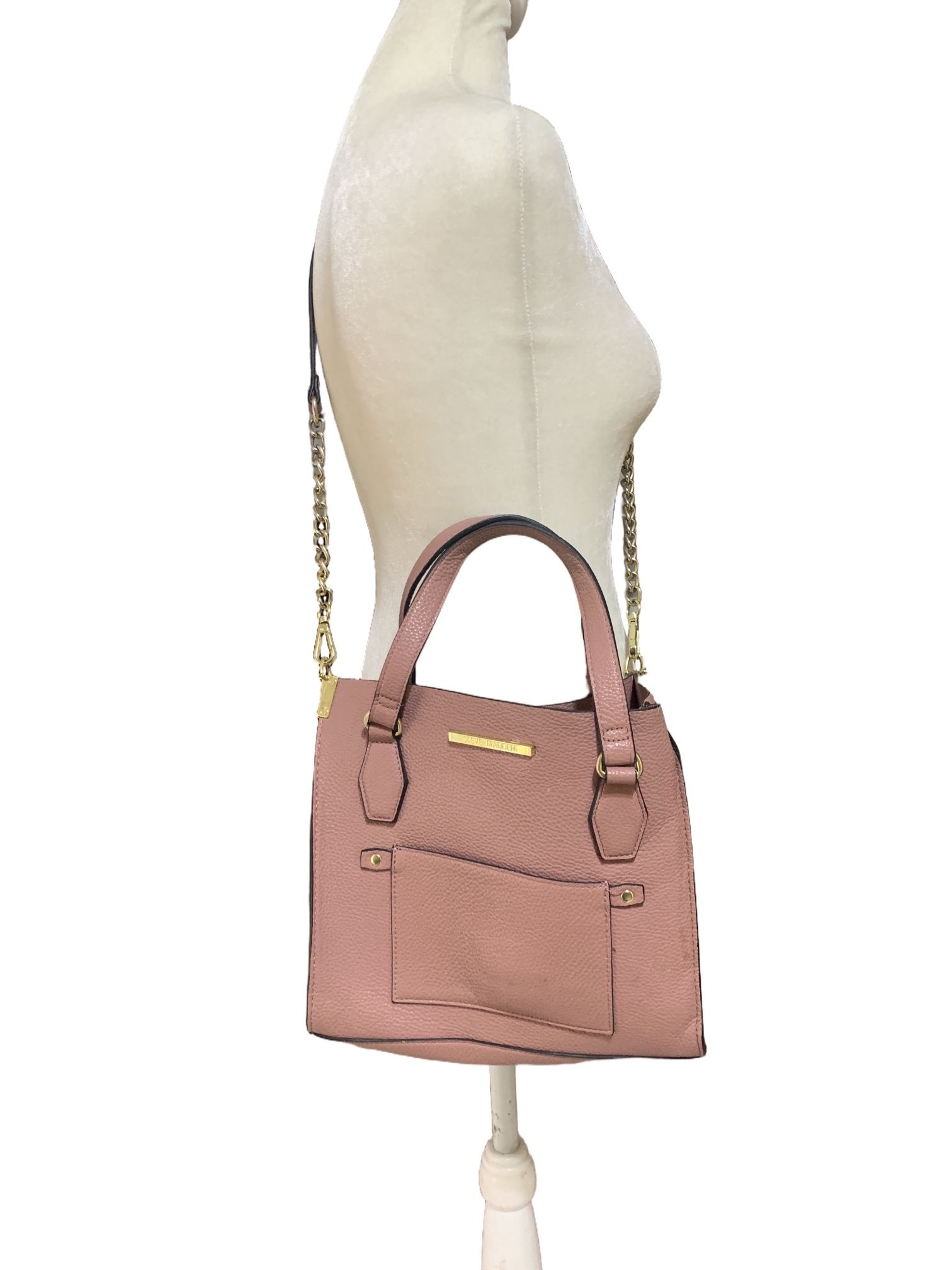 Steve Madden Pink Squared Gold Accent Shoulder/Crossbody Open Bag Purse