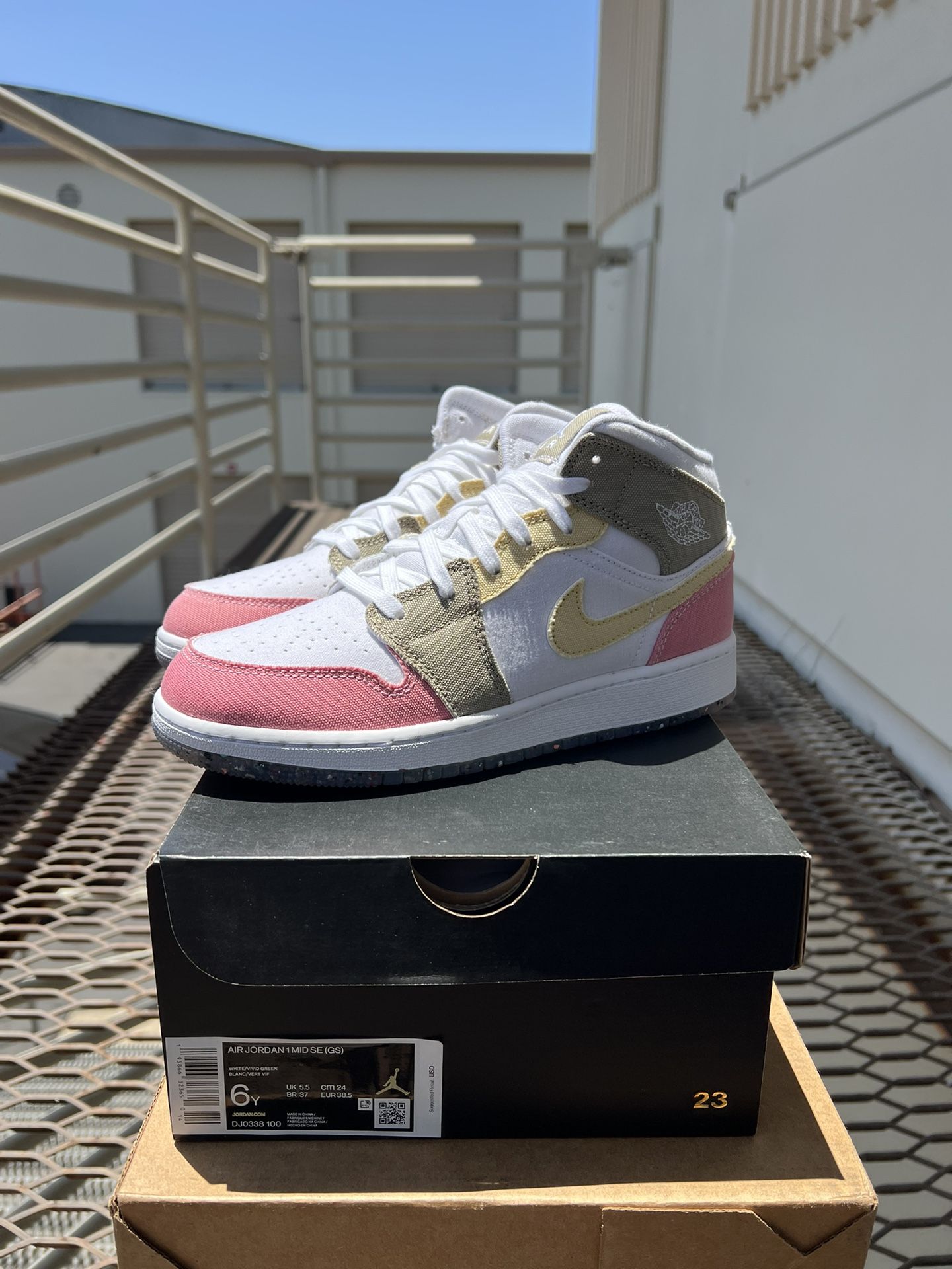 GS Jordan 1 Mid “Pastel Vivid Green Grind” (Size: 6y/7.5w)