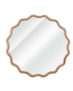Round Wall Mirror with Wavy Wood Frame