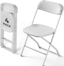 White Folding Chairs 4 Pack, Plastic Folding Chairs for Outside, Heavy Duty Foldable Chairs, Sturdy Metal Folding Chairs, 350 lbs Capacity, for Patio,