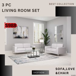 3PC Sofa Loveseat And Chair -living Room Set