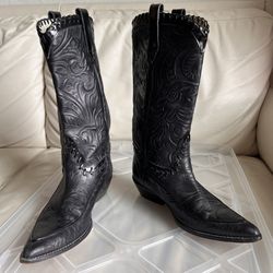 Donald J Pliner Black Embossed Leather Cowboy Boots Size 36