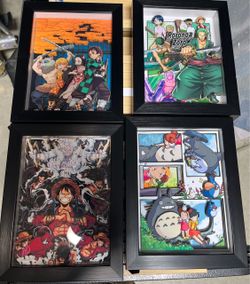 Card stock cut 3D Poster Framed Wall Decor Demon Slayer One Pieces Totoro Frieren $45 each