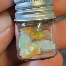 Natural Ethiopian Fire Opal Rough Polished Crystals Bundle Glass Jar / Vial