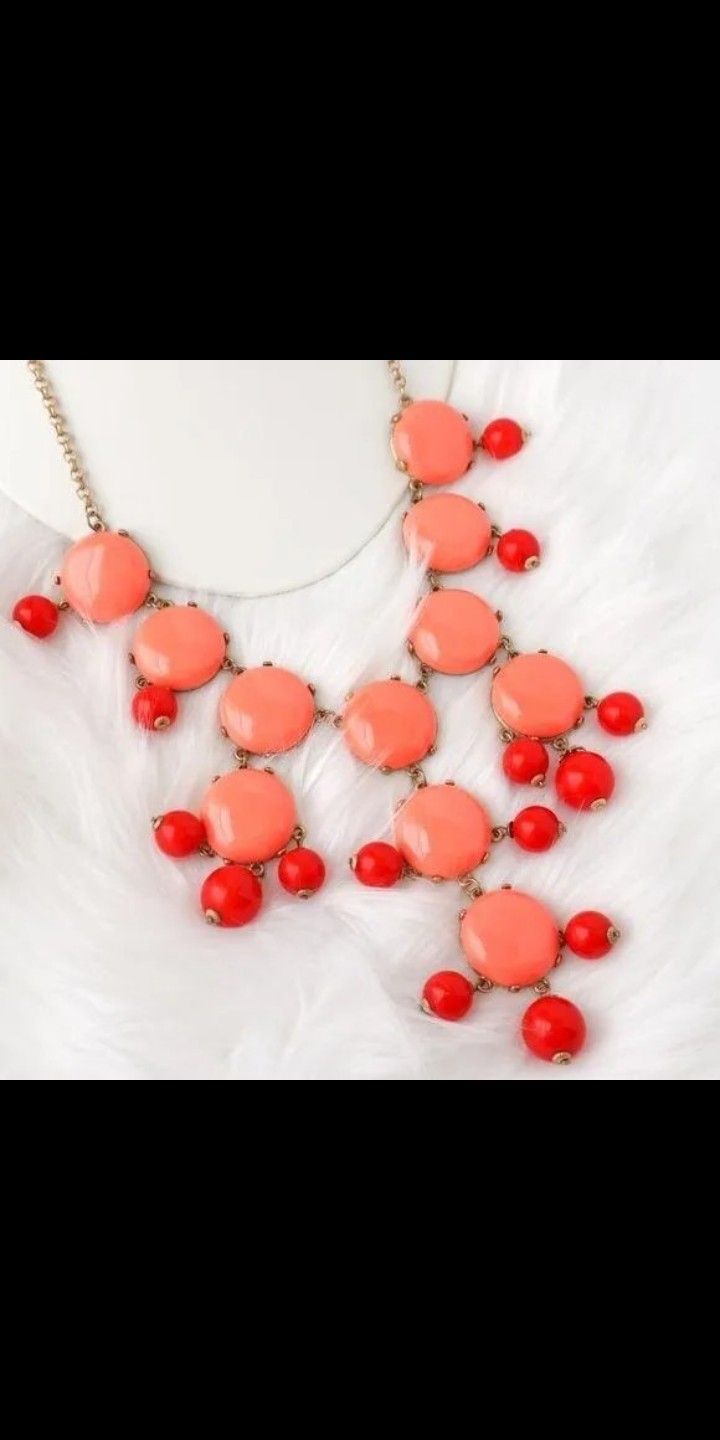 J. Crew Statement Necklace Coral Salmon Cabochon Vintage