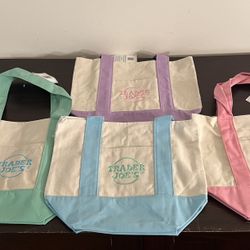 Trader Joe's Pastel Mini Canvas Tote Bags 2025 LIMITED EDITION NWT lot of 4!