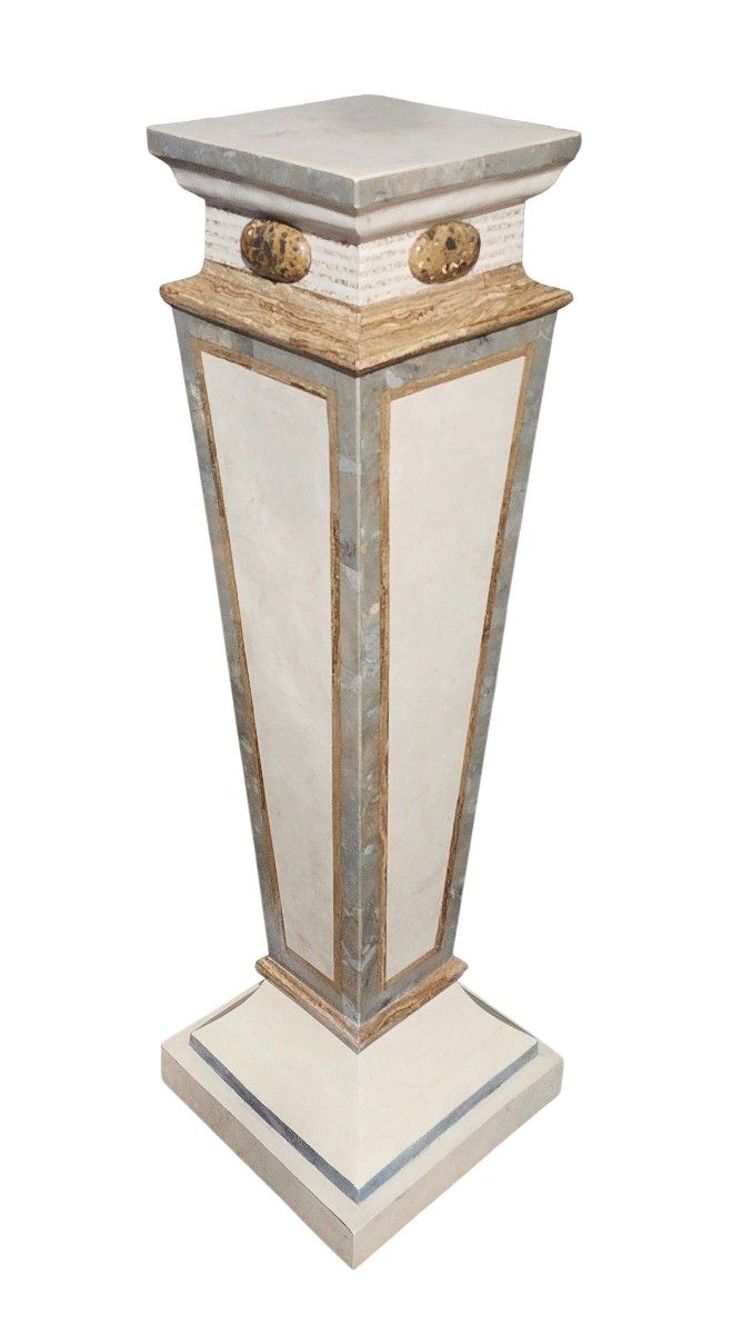 Maitland-Smith Tessellated Stone Column Pedestal – Neoclassical / Neo-Deco Style