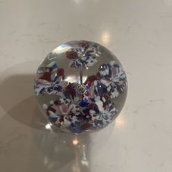 Glass Red, White & Blue Flower Paper Weight