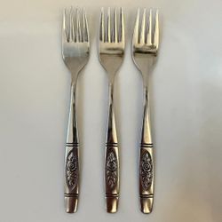 3pc Oneida Rose Pendant Salad Fork 6 3/4” Stainless Distinction Deluxe Glossy
