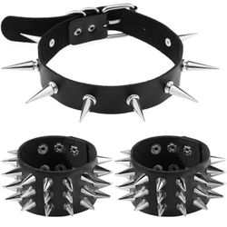 Spike Choker Collar And Bracelets Set Punk Rock Jewelry 