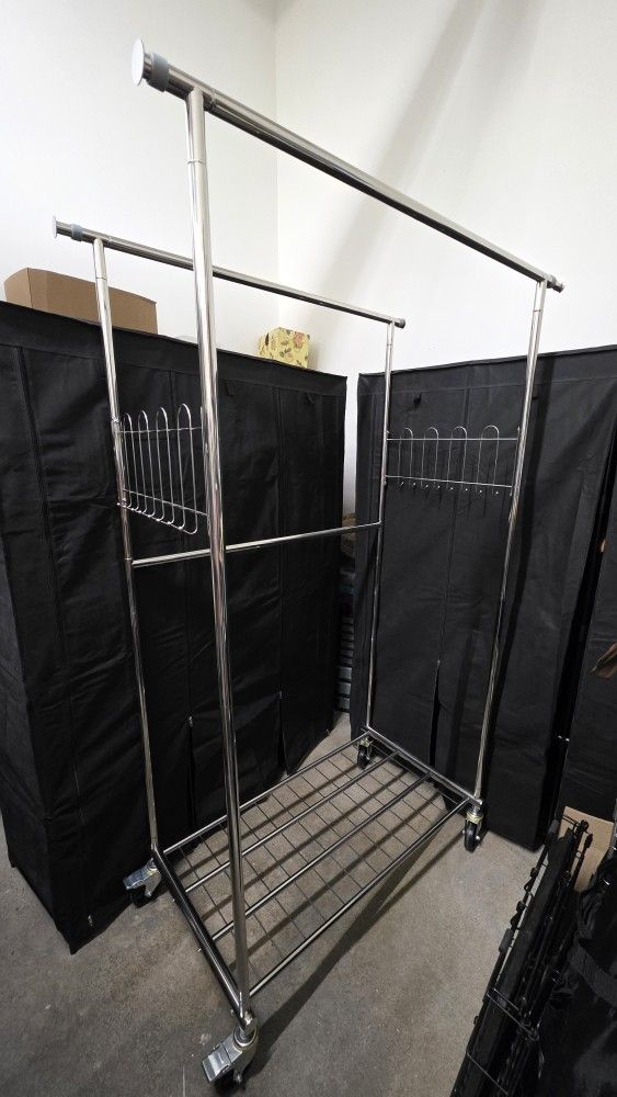 100% Stainless Steel Clothing Rack Dual Sides W Shelf