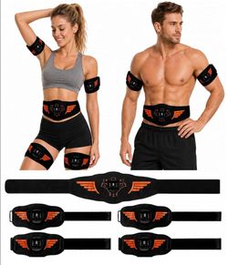 EMS Muscle Stimulator 5-Piece Set, Rechargeable ABS Stimulator & Ab Toning Belt for Abdomen, Arms and Legs, Muscle Toner Workout Equipment for Core Tr
