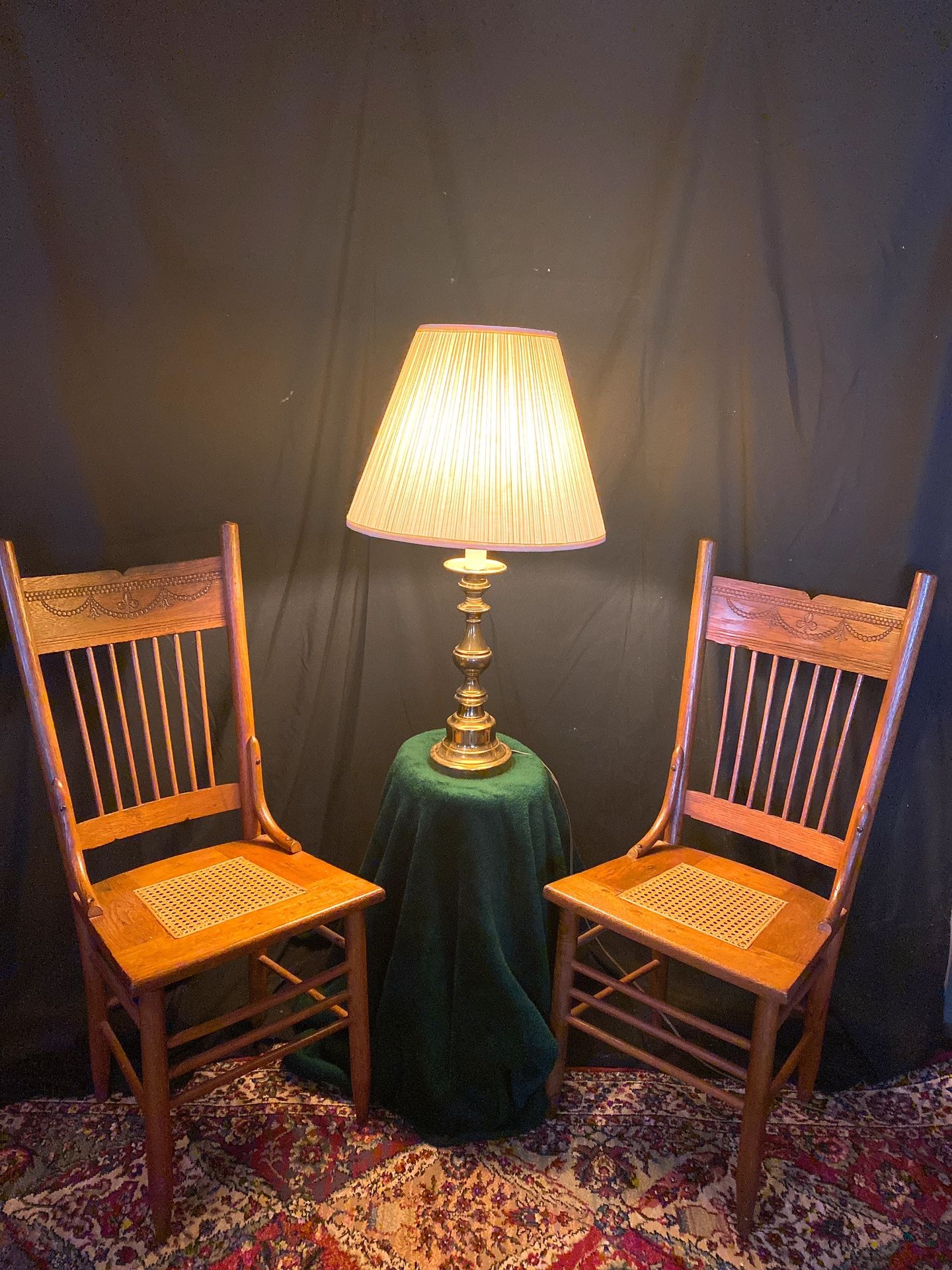 Antique chairs and a night lamp