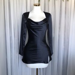 Backless Satin Slip Dress With Slit Size S