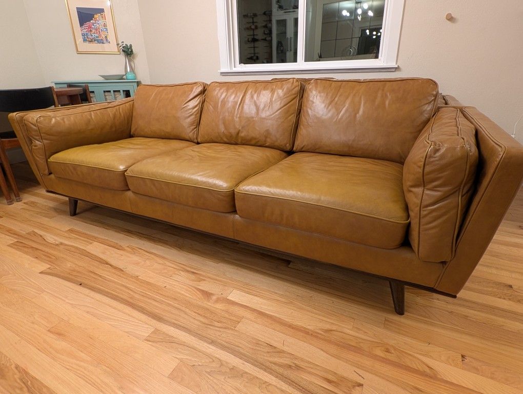 Freiro Tan Brown Genuine Leather Sofa
