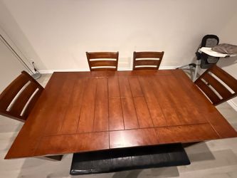 Dining room table with 4 chairs and bench