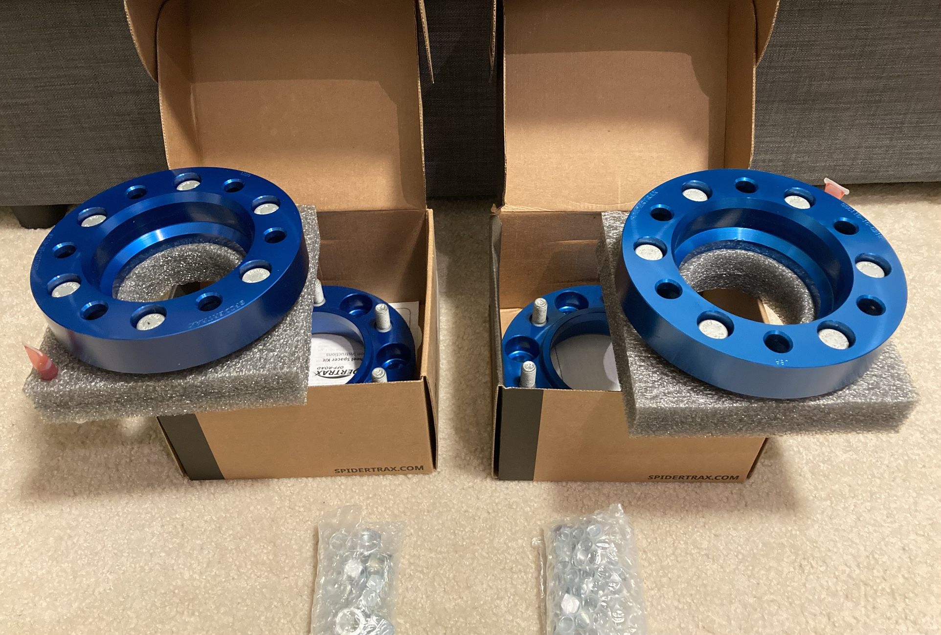 Brand new, 2 sets of Spidertrax WHS007 1.25” Blue Wheel Spacer Kits for Toyota Trucks/SUV