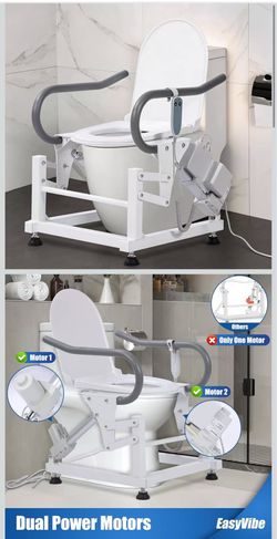 Lift Toilet Seat for Elderly with Padded Arms, Dual Motors Electric Sit to Stand Lift for Elderly and Disabled, Toilet Seat Lift Supports Up to 440lbs