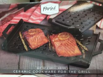 Parini glazed ceramic cookware for the grill set of 2 grids