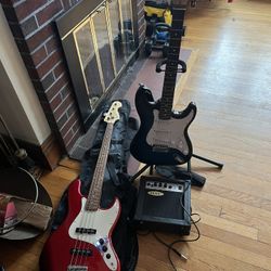 Electric, Bass Guitar And Amp Combo