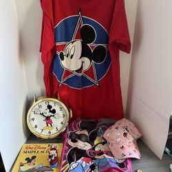 Disney Mickey & Minnie Collector’s Bundle – Clock, Apparel, Books & More Vintage and modern Disney fan bundle includes: