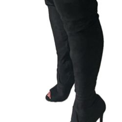 4” Heels Open Toe Suade Thigh High Boots 