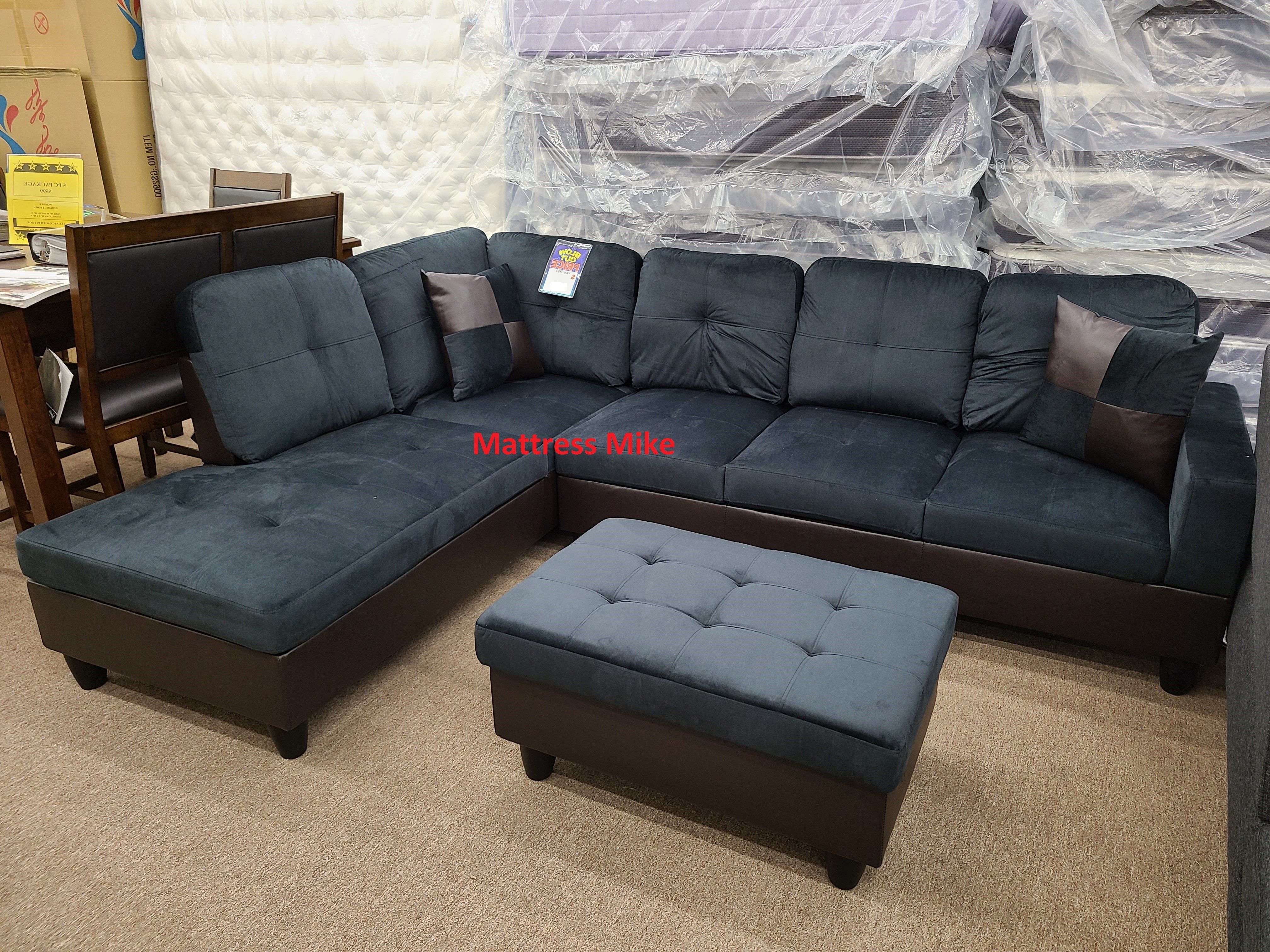 Free local delivery new in box blue sectional with storage ottoman and pillows