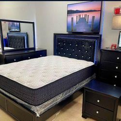 Micah Black LED Upholstered Panel Bedroom Set