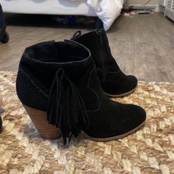 Black Suede Steve Madden Fringe Booties Size 9