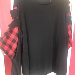 Cute Long Sleeve Black And Red Plaid Top. New