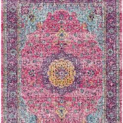 nuLoom 4x6 Area Rug, Vintage Persian Medallion, Pink/Purple/Blue