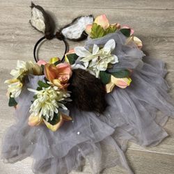 Toddler girls deer ears tail costume floral tutu skirt forest fairy outfit