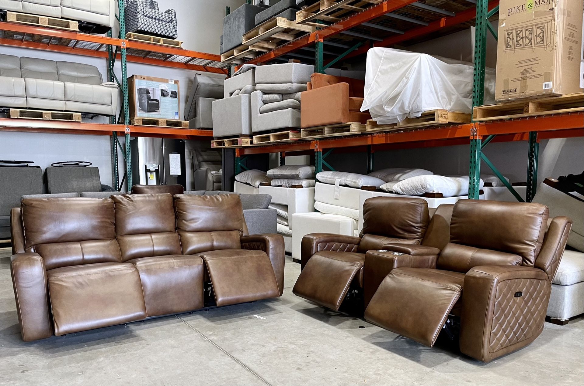 WAREHOUSE CLEARANCE | Dominick 2-piece Leather Power Reclining Set with Power Headrests, Brown