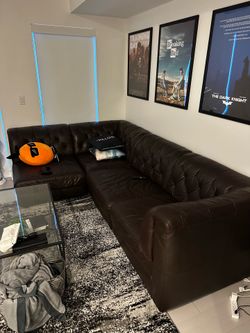 Brown leather modular Sectional
