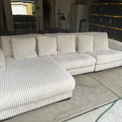 LUXURIOUS IVORY 3 PIECE MODULAR SOFA WITH CHAISE - LAF