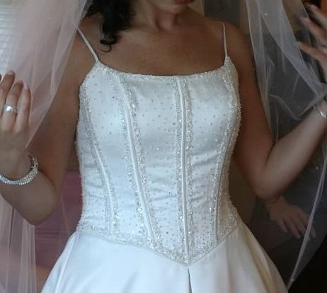 Crystal Studded White Silk Wedding Dress - Size 6/8