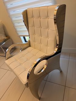 El Dorado Furniture White & Chrome Tufted Statement Chair