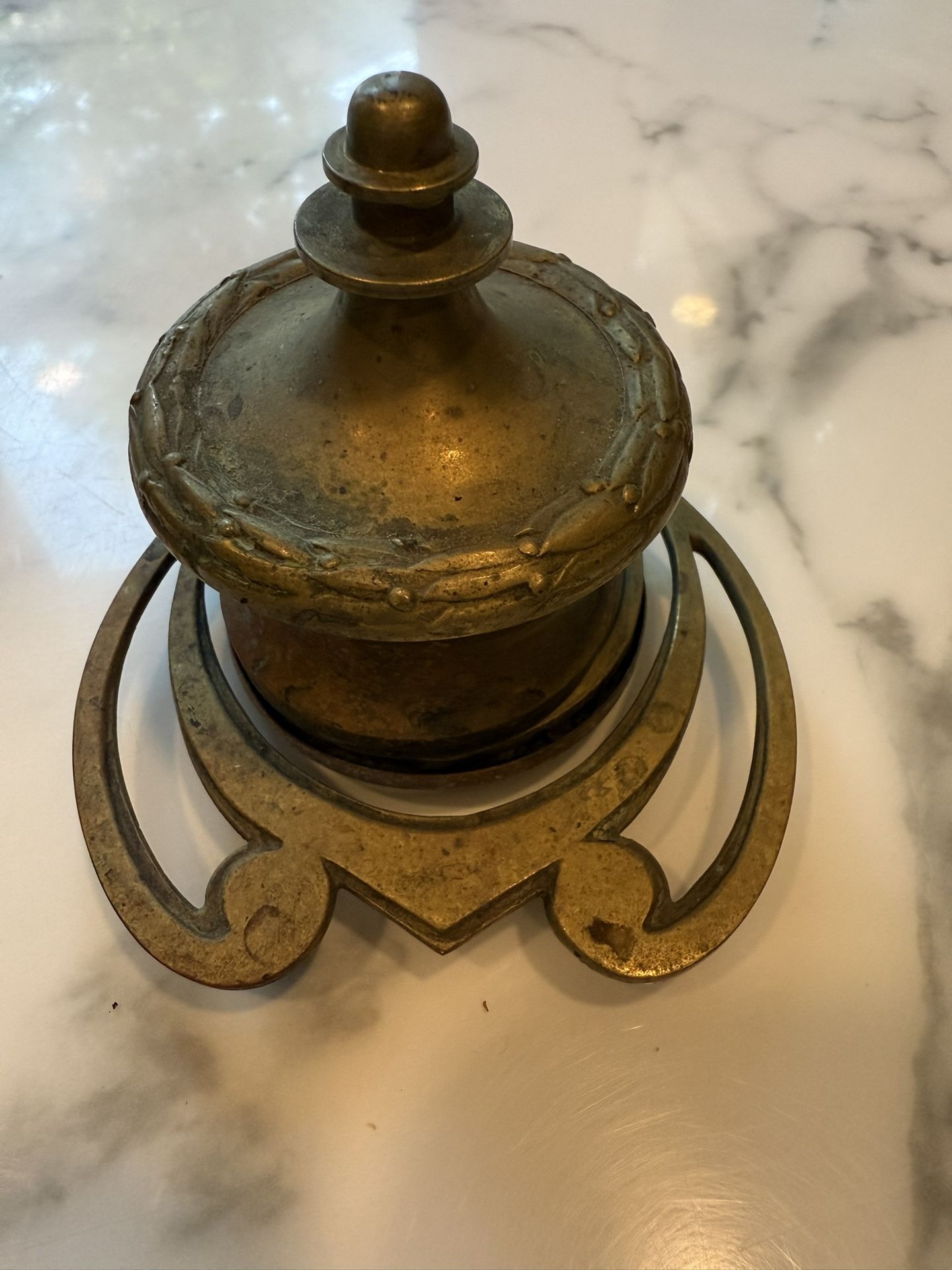 Antique Brass Inkwell