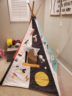 Crate And barrel Kids Play Tent Teepee With Removable Letters And Numbers