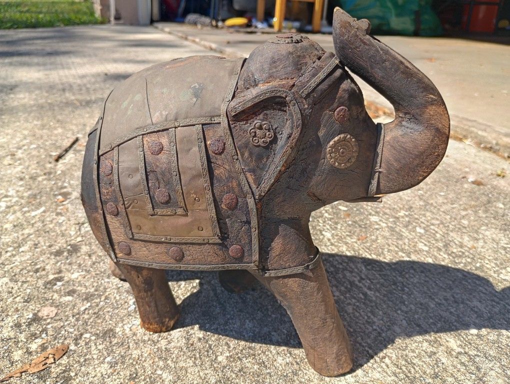 Carved Indian Wooden Elephant *20.00 Firm* Wood and Brass Accents Home Decor