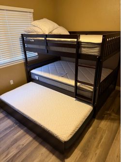 New espresso full bunkbed set.