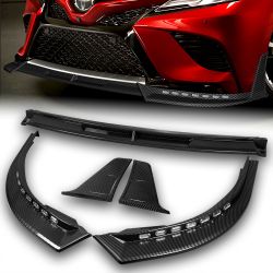 For 2018 2019 2020 Toyota Camry SE Carbon Look LED Sequential Lights Front Bumper Lip -(2-PU-210-LED-PCF
