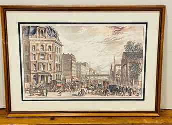Framed View Broadway Opposite Fulton Street NY Color Harper's Weekly Print 1867