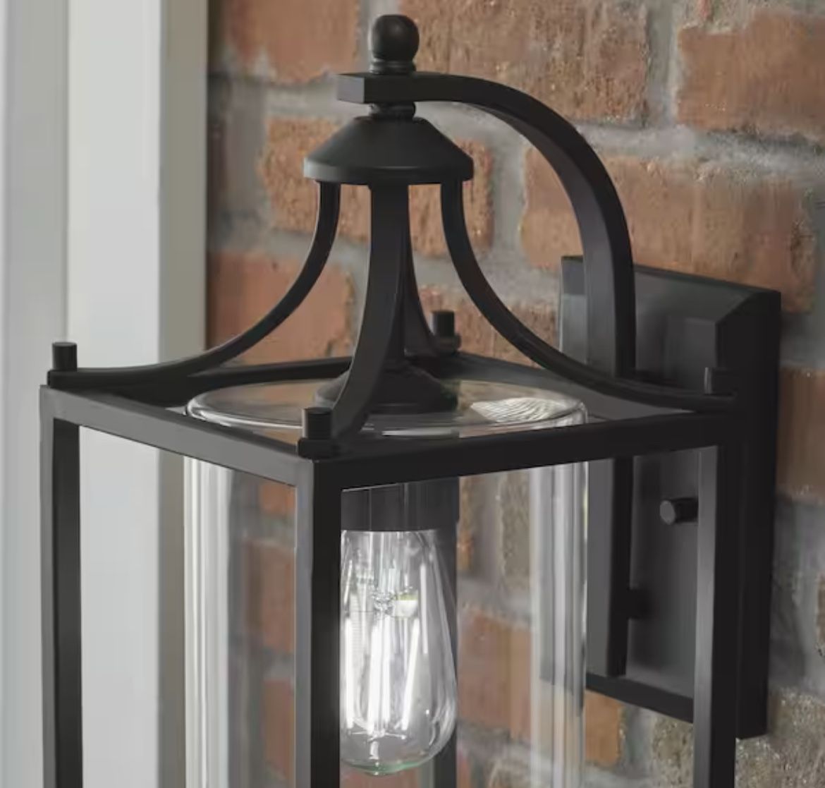 New Wall Lantern Sconce 1-Light Matte Black Hardwired Outdoor Transitional with Clear Glass Shade