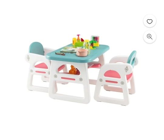 Costway 3 Piece Kids Table & Chair Set Toddler Activity Study Desk W/ Building Blocks Blue BB5691BL