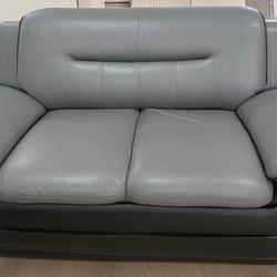2 Piece Gray And Black Faux Leather Sofa Set 